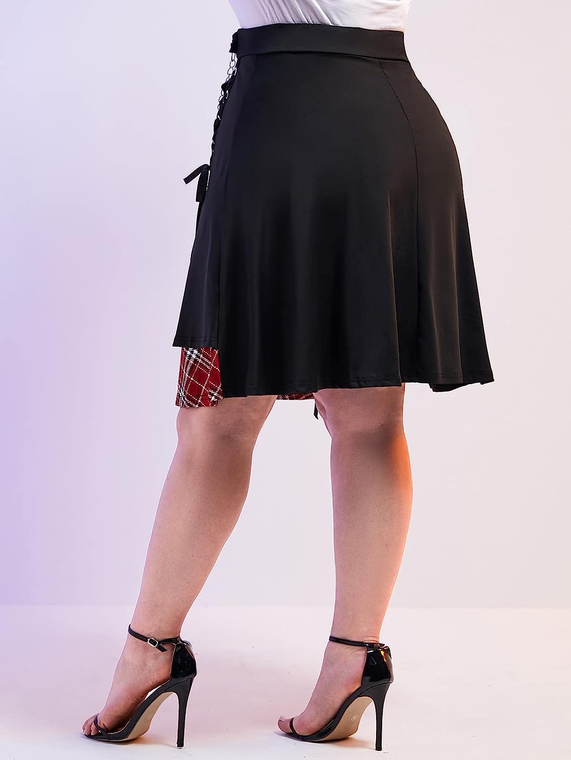 ROSE GAL Women's Plus Size Plain Mini Skirt Casual Plain Chain Detail High Waisted Short A-Line Gothic Skirt - Image 3
